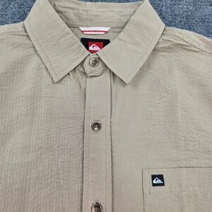 Quiksilver Mens Button Down Shirt Short Sleeve Vintage‎ Khaki Texture M